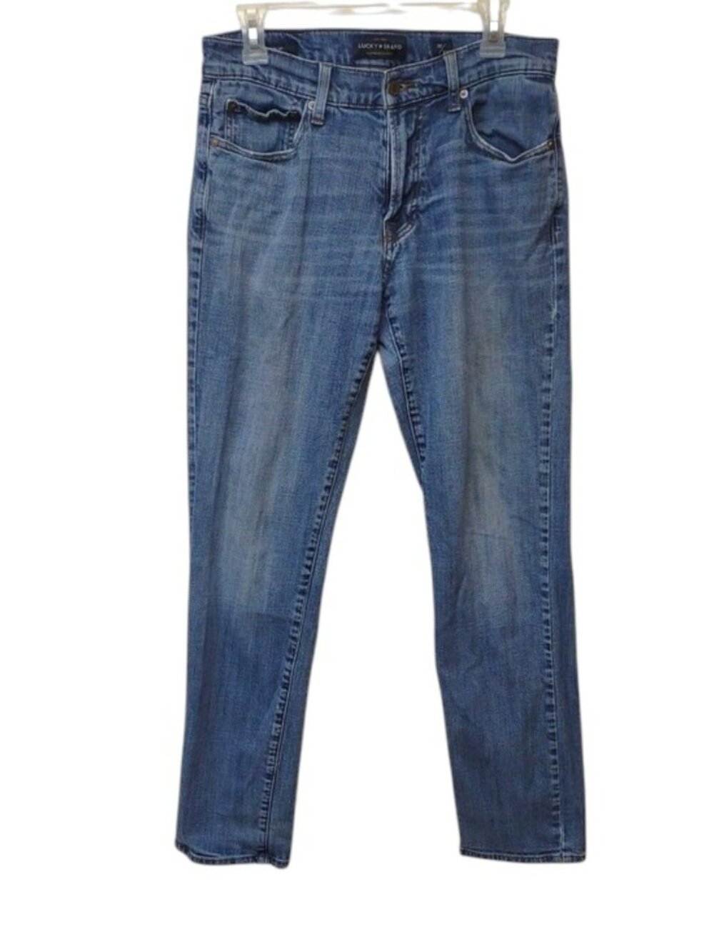 Lucky Brand Men's 221 Straight Stretch Distressed 5 Pocket Blue Jeans